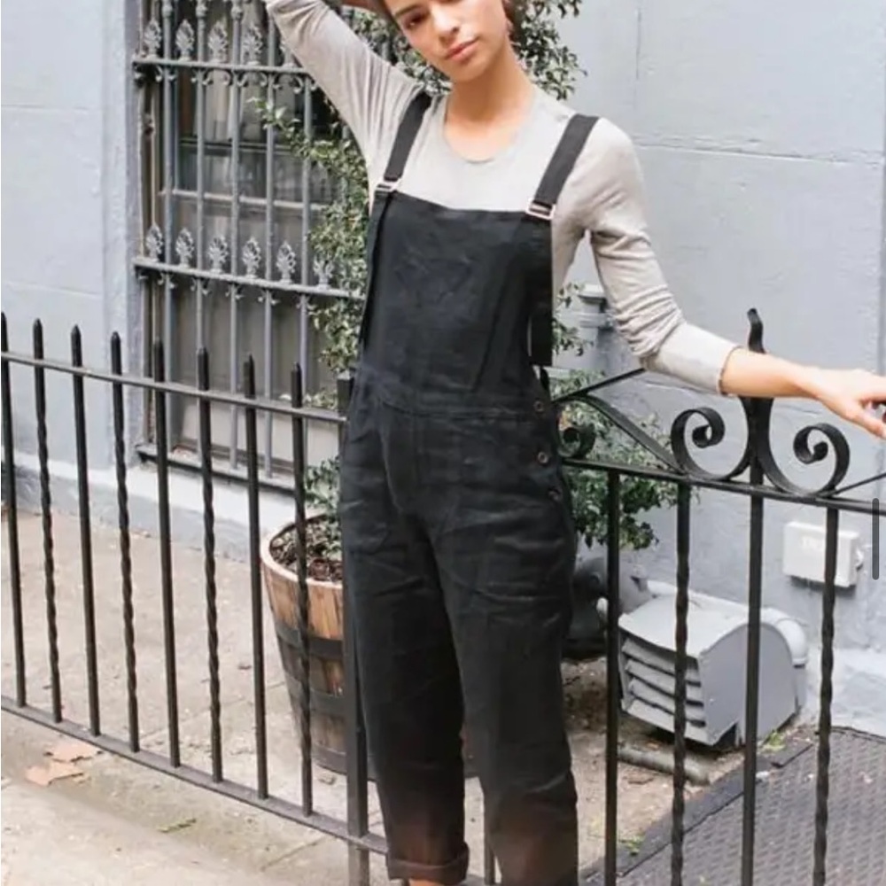 Lily Ashwell Black Linen Overalls